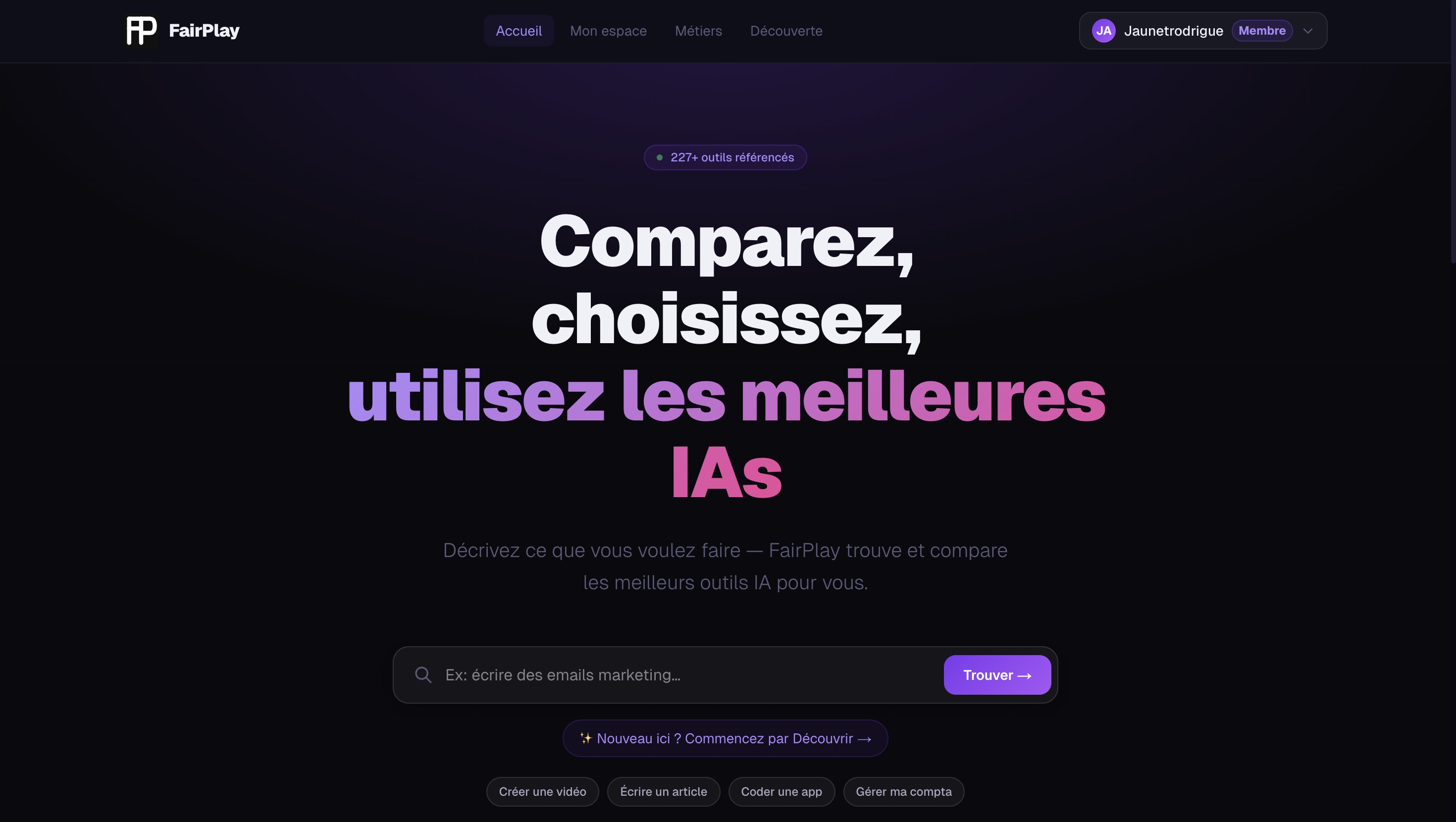 FairPlay — plateforme de comparaison d'outils IA